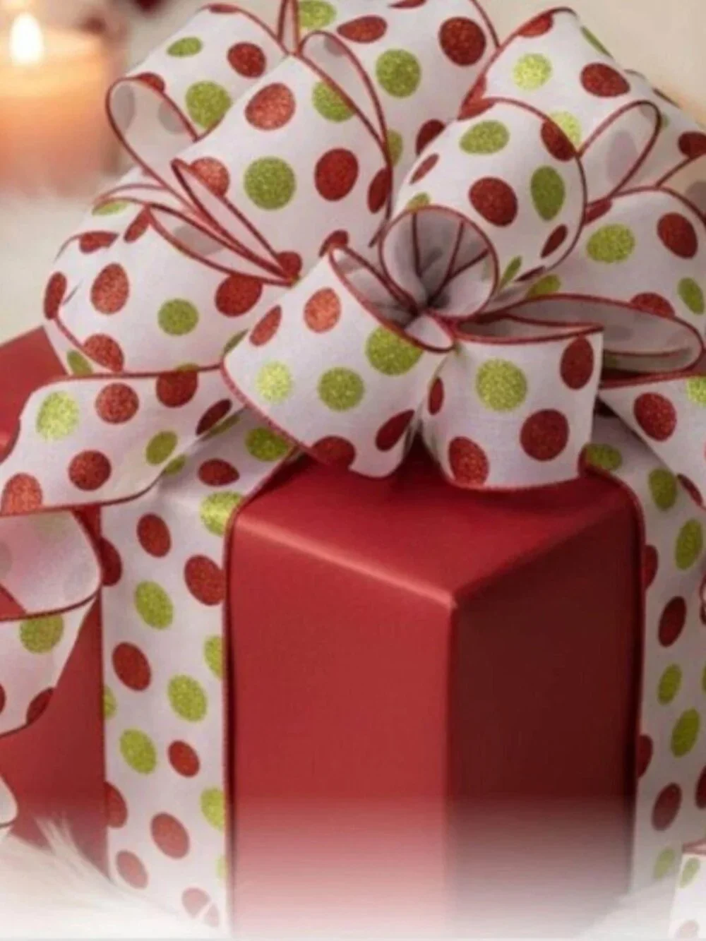 2.5 inch Green and Red Glittered Polka Dots Wired Christmas Ribbon Crafts